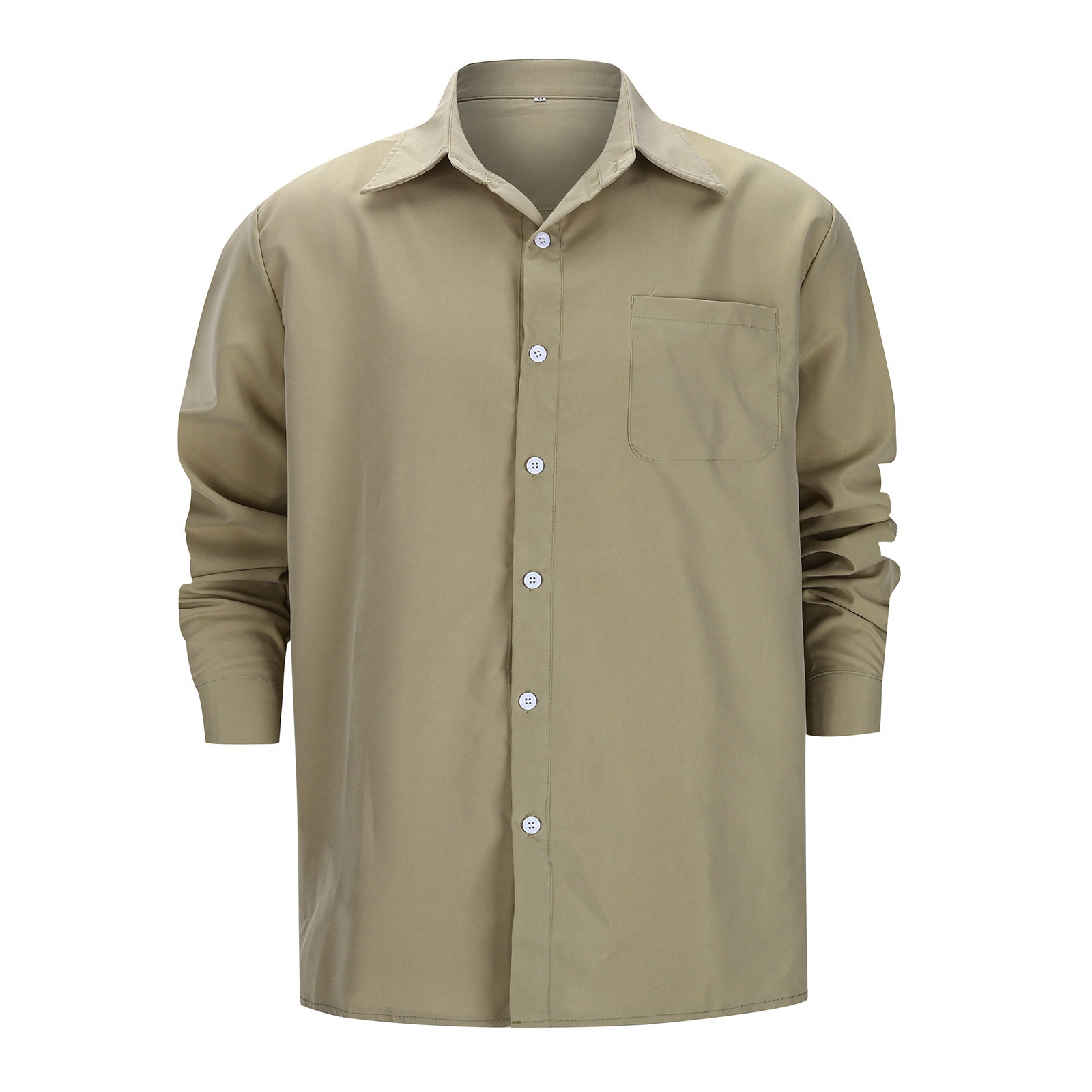 thumbnail image 2 of Camisa informal de manga larga con botones y color liso para hombre: prenda cómoda y moderna para el trabajo o las vacaciones, de poliéster y algodón, tallas S-XXXL., 2 of 8